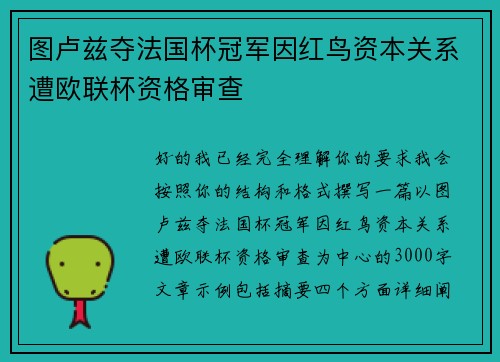 图卢兹夺法国杯冠军因红鸟资本关系遭欧联杯资格审查